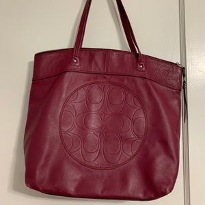 Coach Leather Maroon Spacious Tote